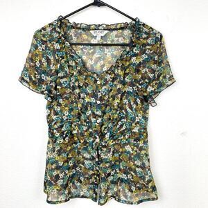 Y2K 90s Womens Top Sz M Sheer Babydoll Forest Fairy Grunge Cottage Layering Boho